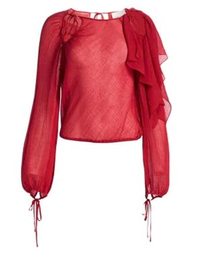 3.1 Phillip Lim / フィリップ リム Textured Tassel Tie Silk Blouse In Lipstick Red
