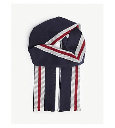 Johnstons College Striped Merino Wool Scarf In Navy