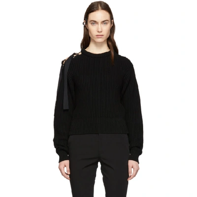Helmut Lang Ribbed Tie-shoulder Crewneck Sweater In Black