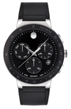 Movado Sapphire Chronograph Rubber Strap Watch, 43mm In Black