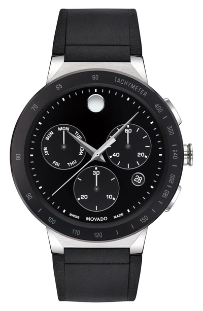 Movado Sapphire Chronograph Rubber Strap Watch, 43mm In Black