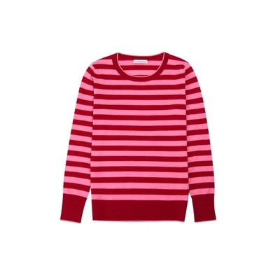 Ille De Cocos Merino Stripe Sweater Cherry Red & Flamingo Pink