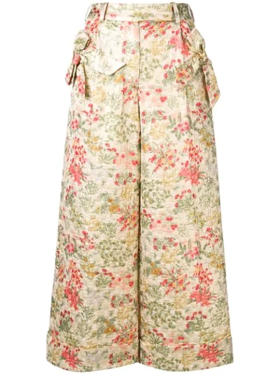 Simone Rocha Bow-trim Floral-brocade Trousers In Green
