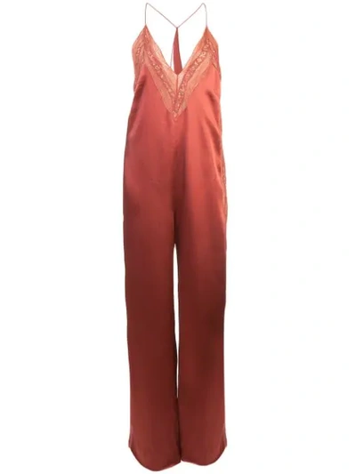 Jonathan Simkhai Lace-trimmed Acetate Jumpsuit In Red