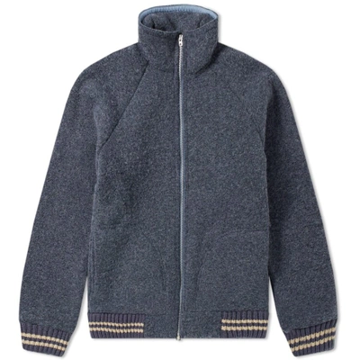 Nigel Cabourn X Peak Performance Wool Fleece Zip Jacket In Blue