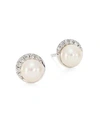 Yoko London Women's 18k White Gold, Pearl & Diamond Stud Earrings