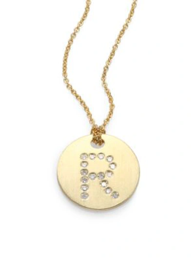 Roberto Coin Tiny Treasures Diamond & 18k Yellow Gold Initial Pendant Necklace In Initial R