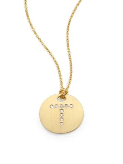 Roberto Coin Tiny Treasures Diamond & 18k Yellow Gold Initial Pendant Necklace In Initial T