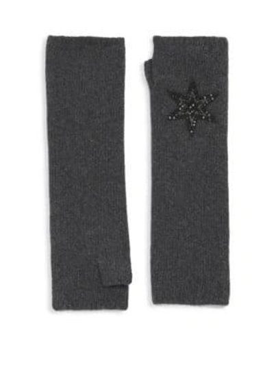 Carolyn Rowan Long Charcoal Cashmere Fingerless Gloves With Leather Star