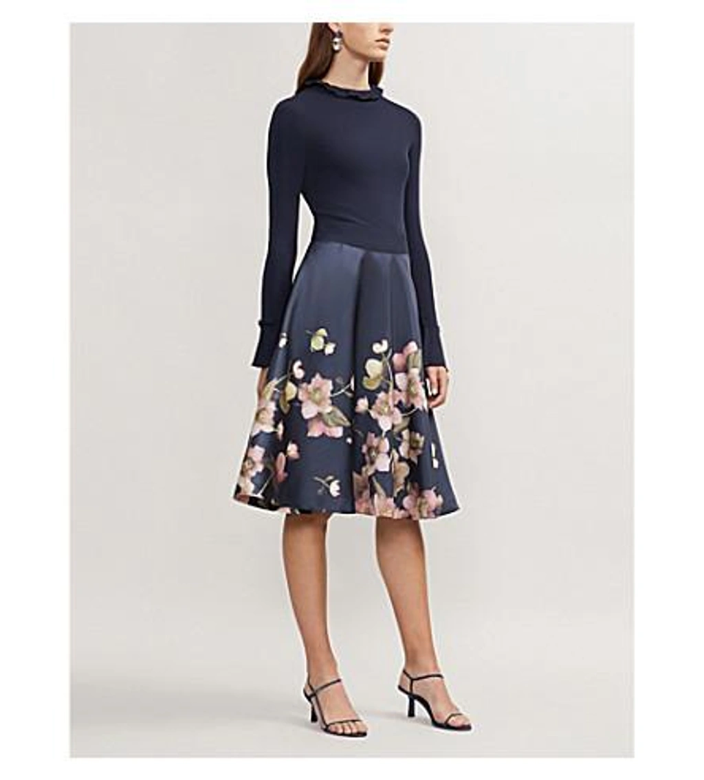 Ted Baker Seema Knitted And Satin Dress In Navy ModeSens