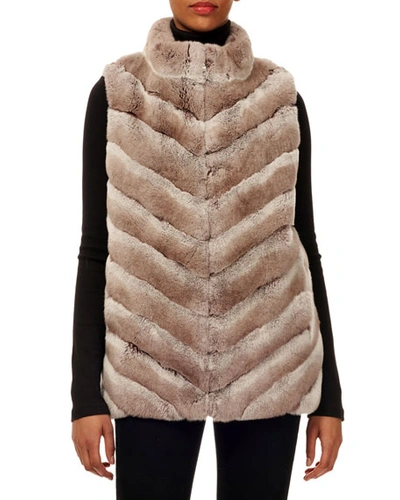 Gorski Chevron Rabbit Fur Zip-front Vest W/ Knit Back In Gray