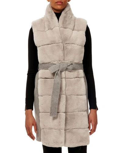 Gorski Belted Reversible Rabbit Fur Vest W/ Wool Back In Gray