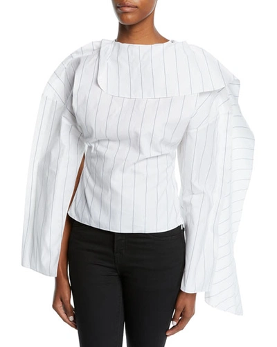 A.w.a.k.e. Backless Volume-sleeve Striped Top In White