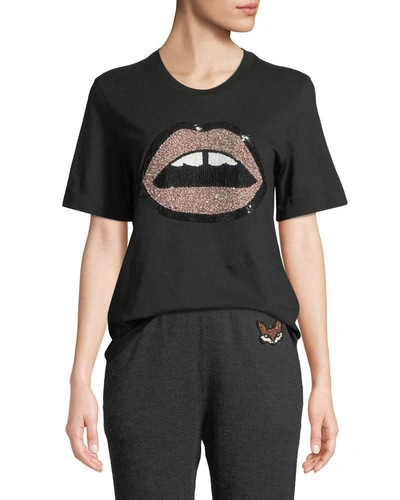 Markus Lupfer Alex Sequin Lara Lip Scoop-neck Tee In Black