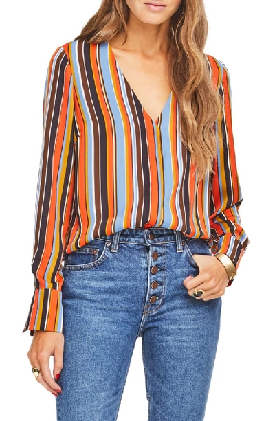 Astr Doreen Striped V-neck Long-sleeve Top In Multi Stripe