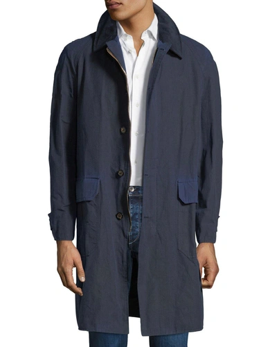 Stefano Ricci Men's Waxed Cotton Parka Coat With Leather Trim In Blue