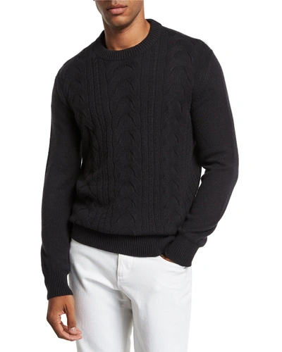 Loro Piana Men's Cabled Cashmere Crewneck Sweater In Black