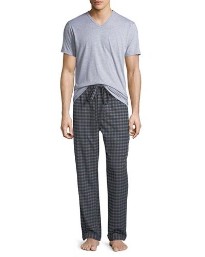 Neiman Marcus Men's Two-piece Flannel Pajama Gift Set In Gray