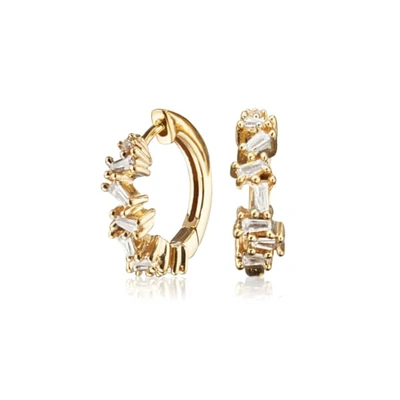 Lily & Roo Small Gold Jagged Diamond Style Huggie Hoop Earrings