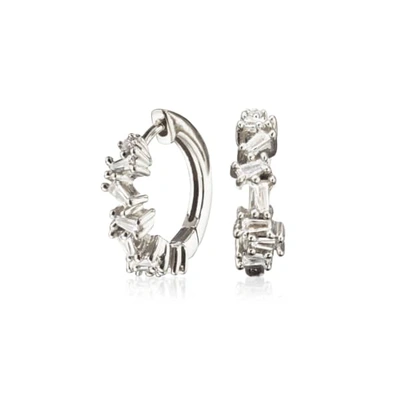 Lily & Roo Small Silver Jagged Diamond Style Huggie Hoop Earrings