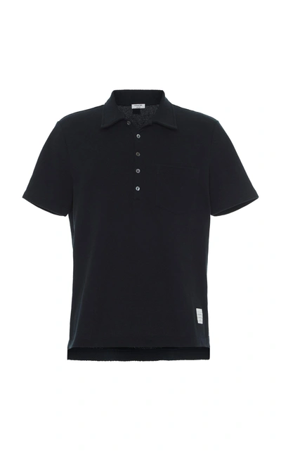Thom Browne Cotton-pique Pocket Polo In Navy