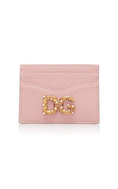 Dolce & Gabbana Embellished Leather Cardholder In Pink