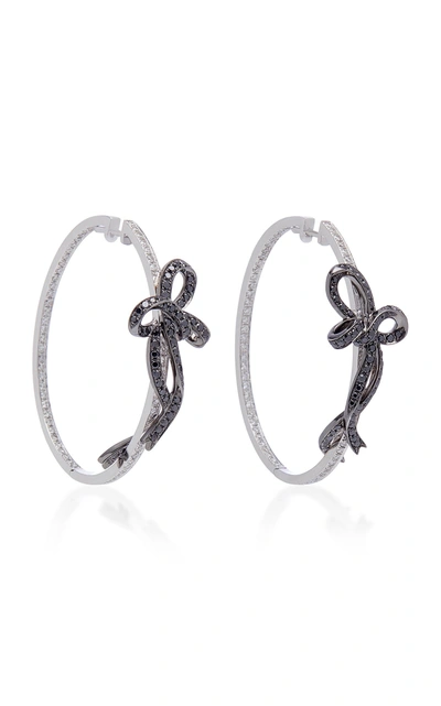 Colette Jewelry Two-tone Bow 18k White Gold Hoop Earrings In Black