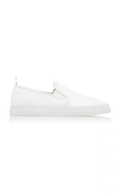 Thom Browne Pebbled Leather Slip-on Sneakers In White