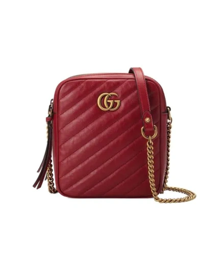 Gucci Gg Marmont Tall Chevron Leather Crossbody Bag In Red Matelassé Leather