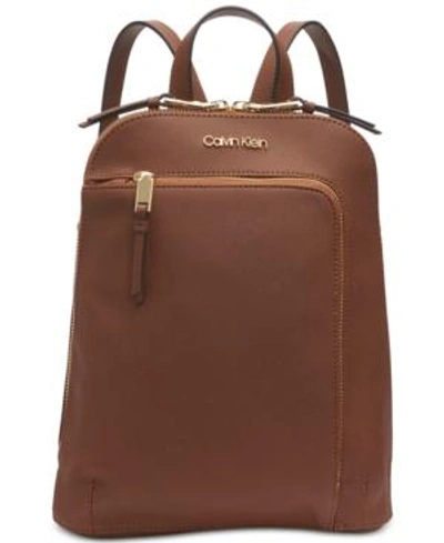 Calvin Klein Hudson Saffiano Leather Backpack In Luggage/gold