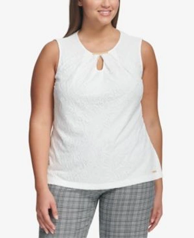 Calvin Klein Plus Size Lace Keyhole Top In Cream