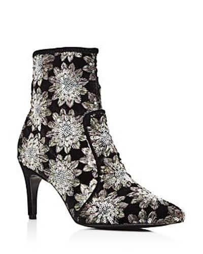 Charles David Women's Pointed Toe Floral Firework Embroidered Booties In Silver/ Black
