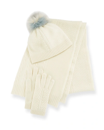 Portolano Cashmere Hat, Scarf & Gloves Set In White/blue