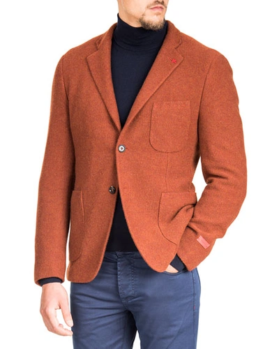 Isaia Men's Cashmere Knit Blazer In Rust