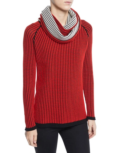 Lisa Todd Petite Chain Stitch Cashmere Sweater With Scarf In Red