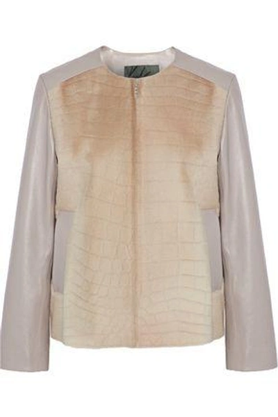 Karl Donoghue Woman Calf Hair And Leather Jacket Taupe