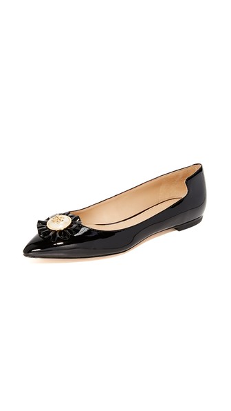 Tory Burch Melody Patent Leather Point Toe Flats In Black | ModeSens