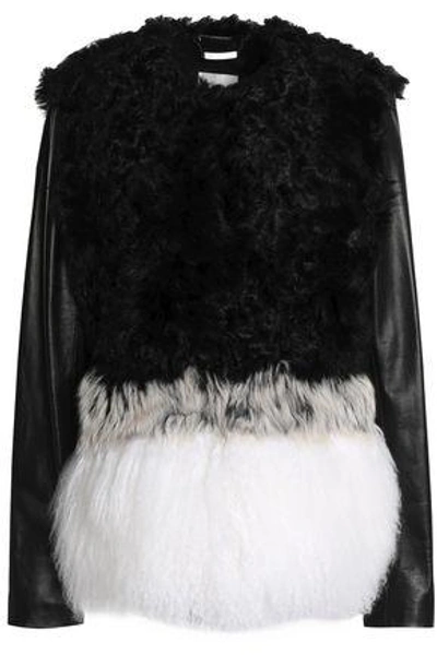 Ashley B. Woman Leather-paneled Shearling Jacket Black