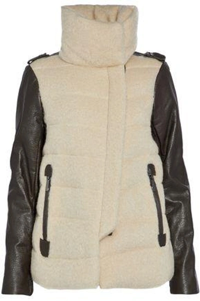 Ashley B Woman Leather-paneled Wool-blend Jacket Sand