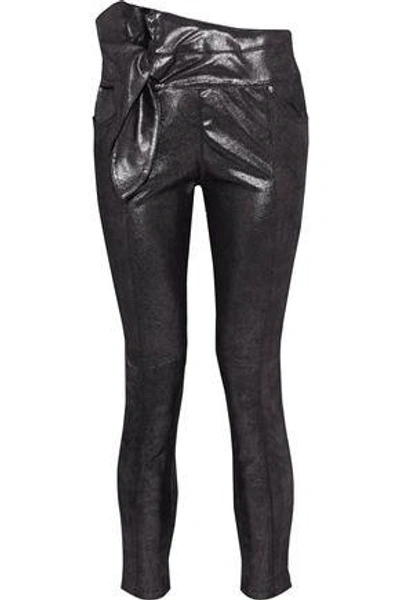 Iro Alpen Knotted Coated Metallic Leather Skinny Pants In Gunmetal