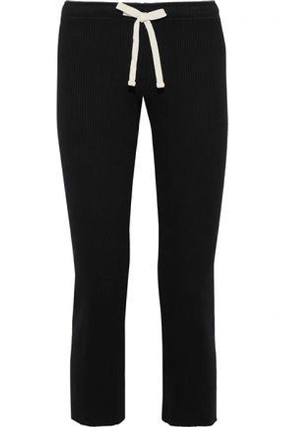 Monrow Woman Cropped Ribbed Supima Cotton And Modal-blend Track Pants Black