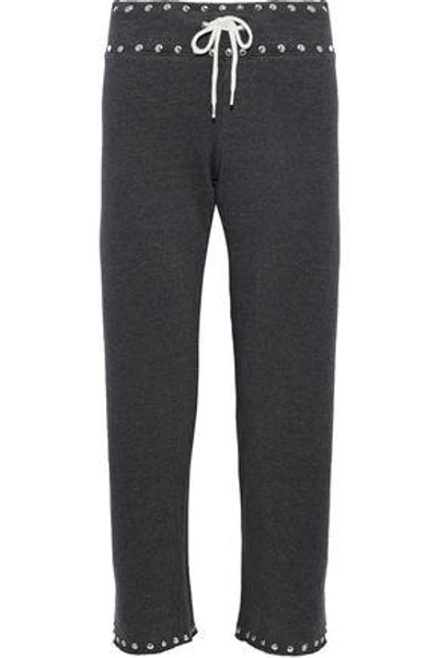 Monrow Woman Cropped Studded French Terry Track Pants Dark Gray