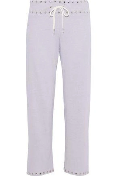 Monrow Woman Cropped Studded French Terry Track Pants Lilac