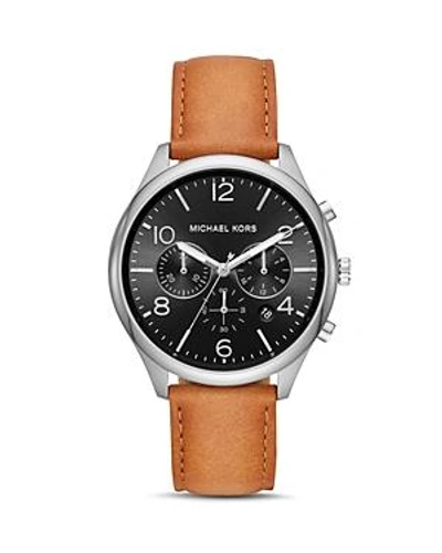 Michael Kors Merrick Brown Leather Strap Chronograph, 42mm In Brown/ Black Sunray/ Silver