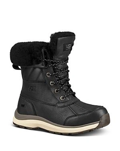 Ugg Women's Adirondack Round Toe Leather & Suede Waterproof Booties In Black Leather