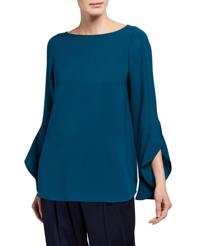 Lafayette 148 Emory Ruffle Sleeve Blouse In Empress Teal