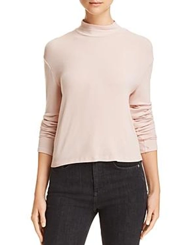 Splendid Ribbed Mock Neck Crop Top In Pink Beige