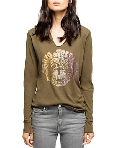 Zadig & Voltaire Strass Embellished Tee In Fougere