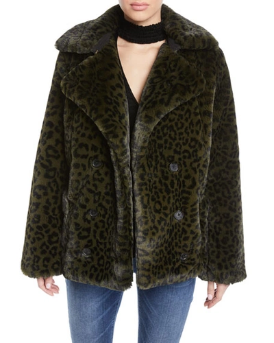 Zadig & Voltaire Miles Leopard-print Faux-fur Coat In Kaki