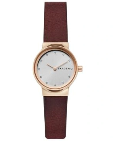 Skagen Freja Crystal Accent Leather Strap Watch, 26mm In Brown